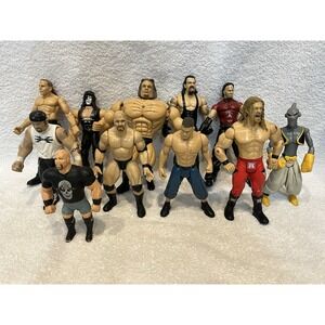 VTG 90-Y2K Jakks WWF WWE Lot Of 11 Wrestling Figures Pump N'Flex Bend Em's